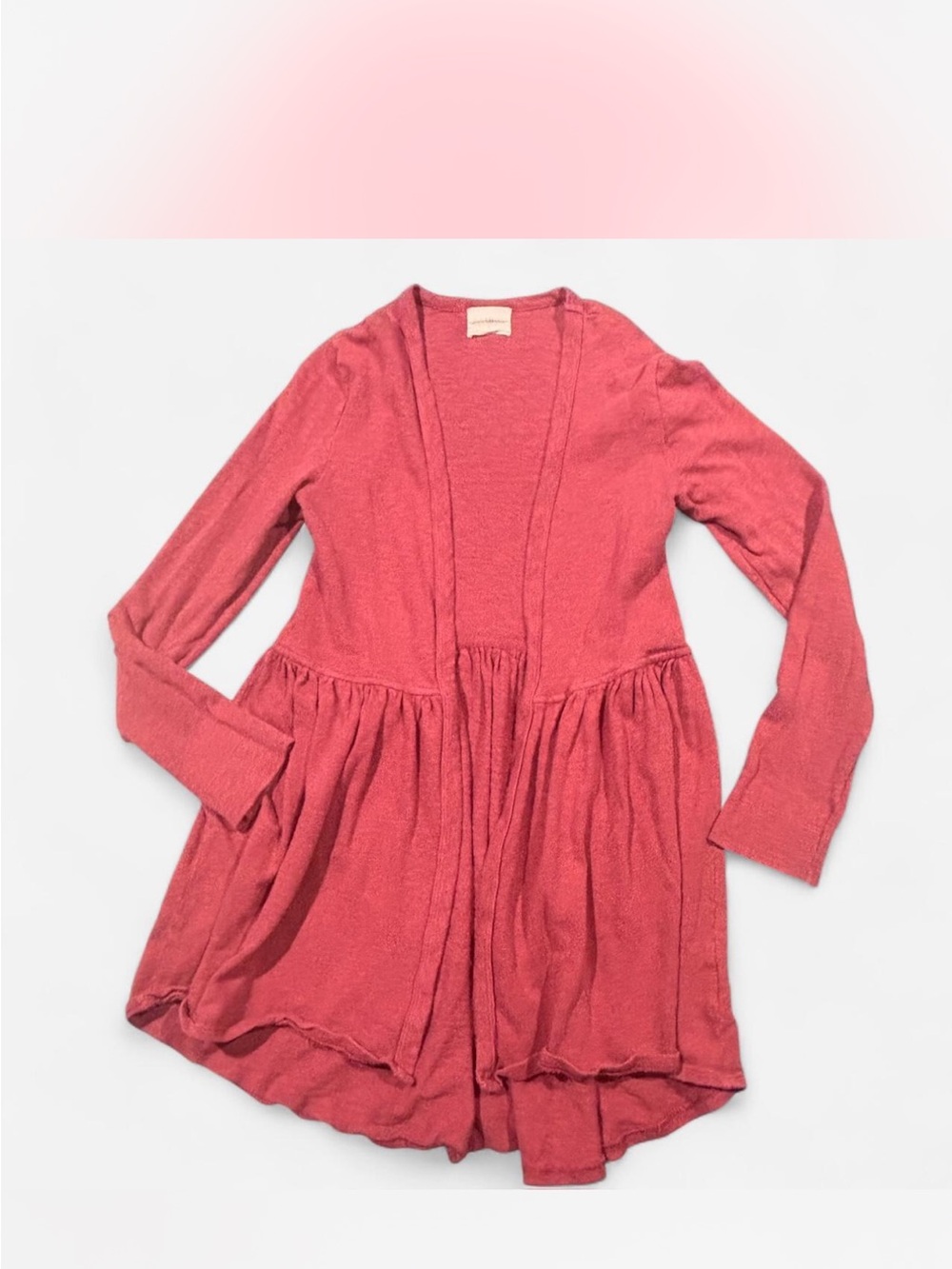 T.La by Anthropologie Gathered Waist Open-Front Cardigan - Coral Pink